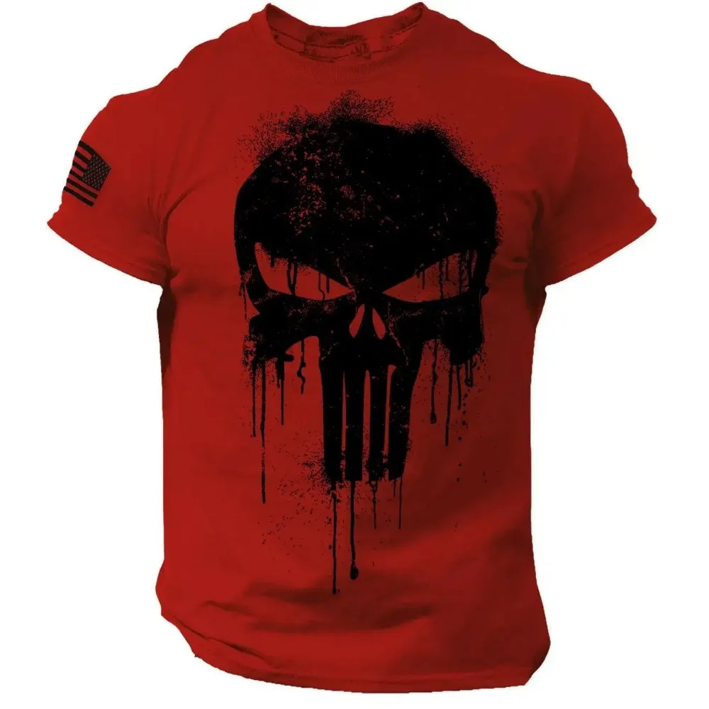 Men's 3D Patriotic Military Skull Printed Short Sleeved T-shirt