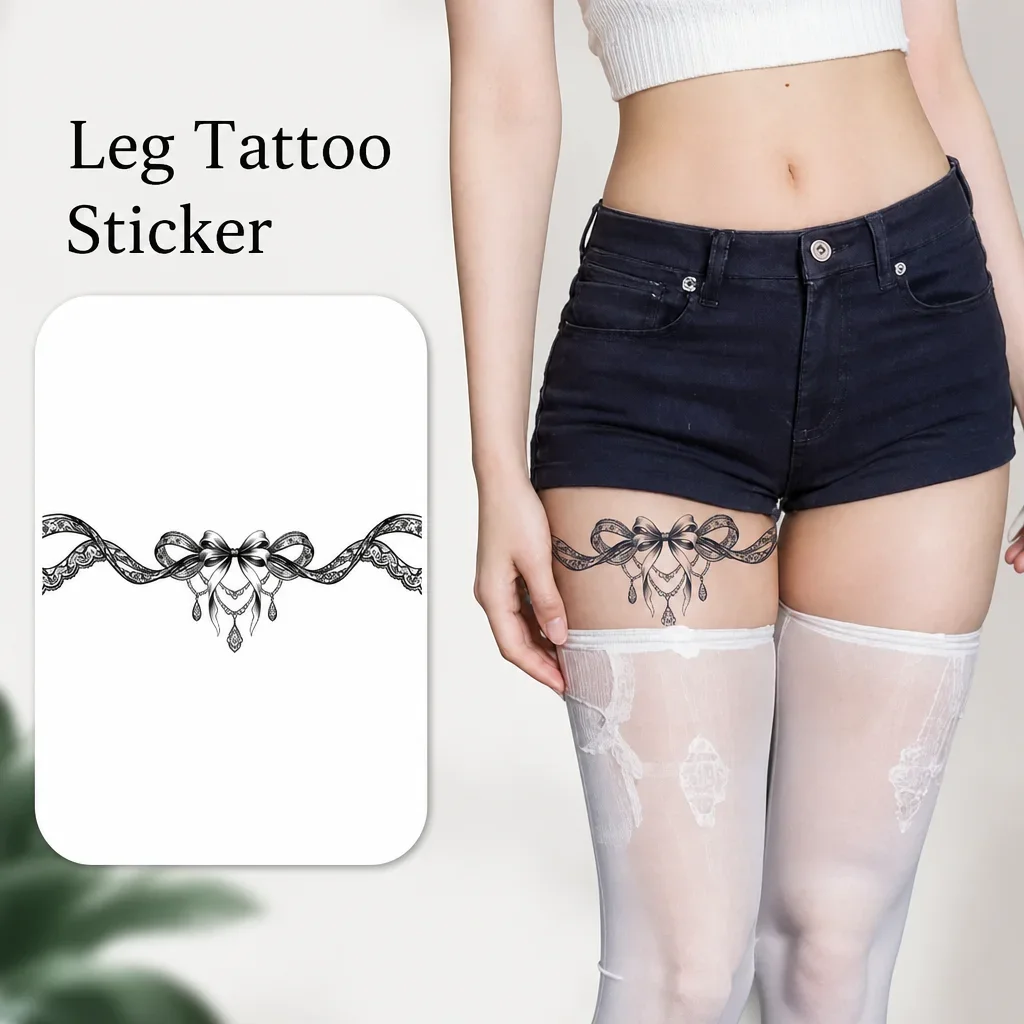 Jagua tattoo Disposable Temporary Tattoo Sticker Lace Bow Thigh Garter Band Waterproof Body Art