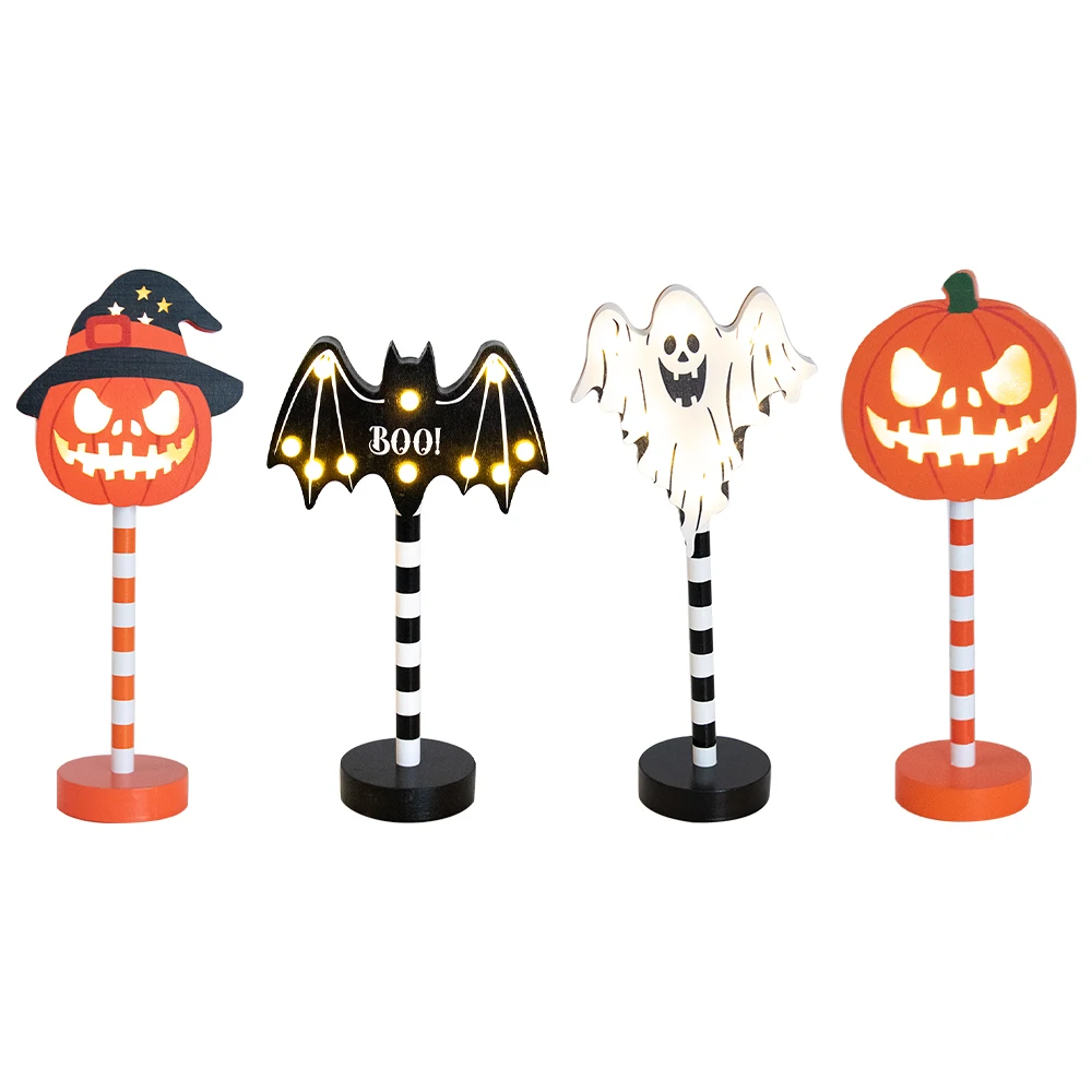 Halloween Decoration Halloween Wooden LED Light Pumpkin Ghost shape Night Light Table Decor Haunted Houses Halloween Home Decor