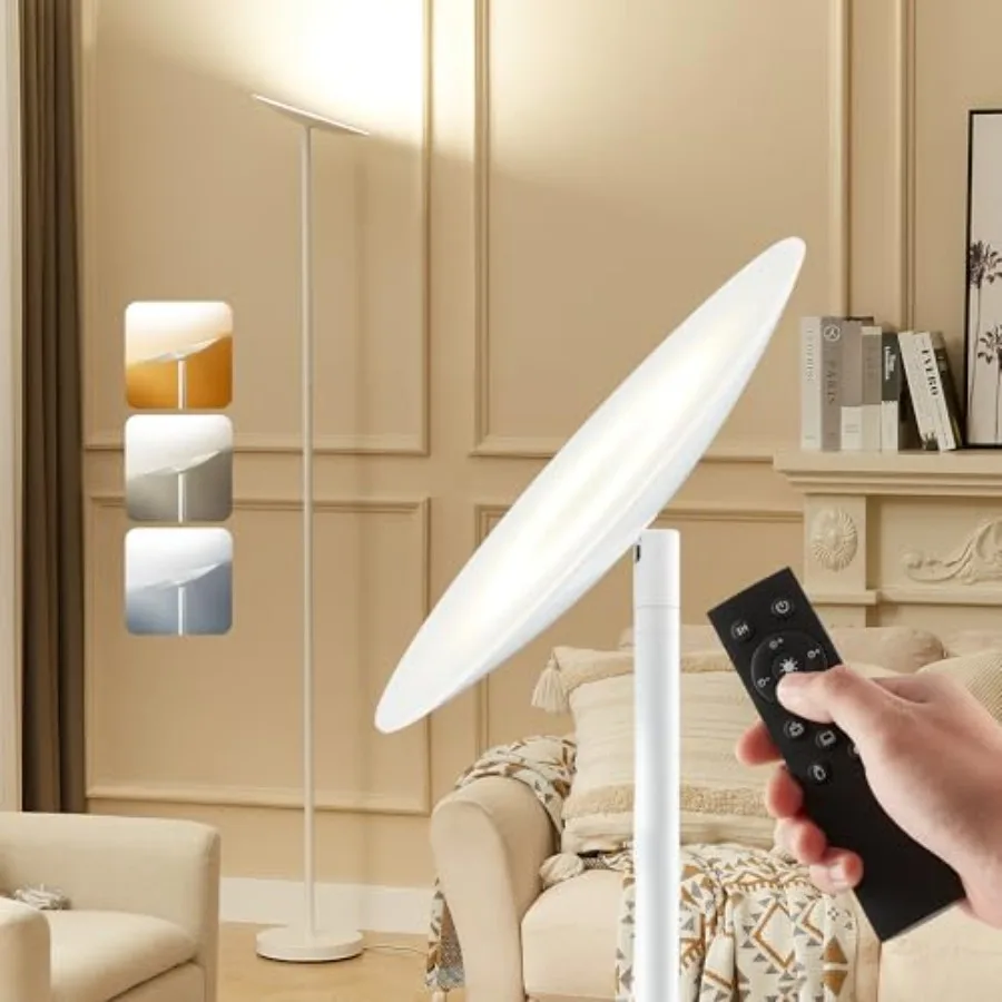 

LED Torchiere Floor Lamp, 3200LM, 71" Tall Modern Torchiere Lamp in Pearl, Stepless Dimming, Remote and Touch Control, Super Br