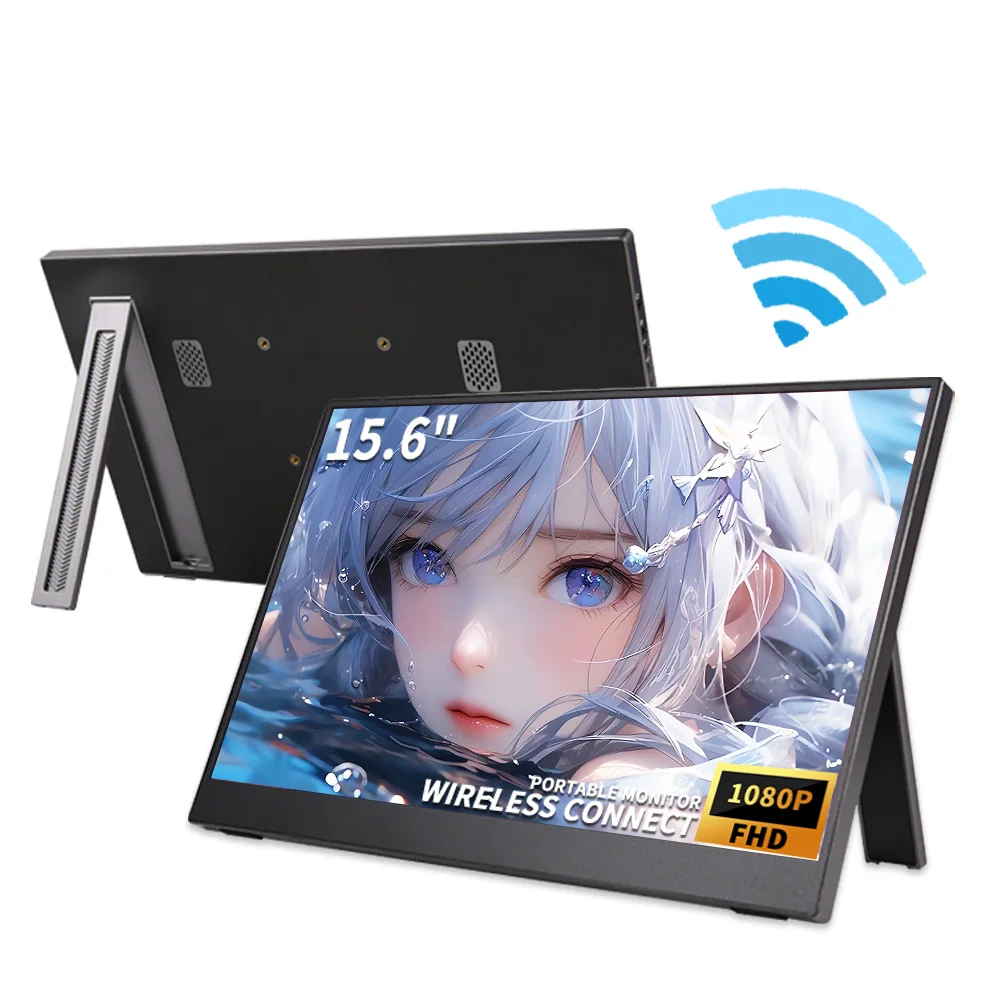 

Wireless Portable Monitor 15.6 Inch 1080P FHD Ultra Slim Display WiFi Connectivity 178° Adjustable Built-in Stand for Laptop PS5