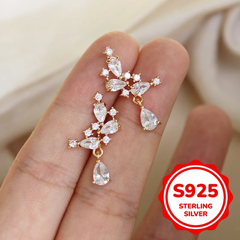 

S925 sterling silver irregular water drop geometry classic fashion elegant temperament light luxury exquisite earrings for women