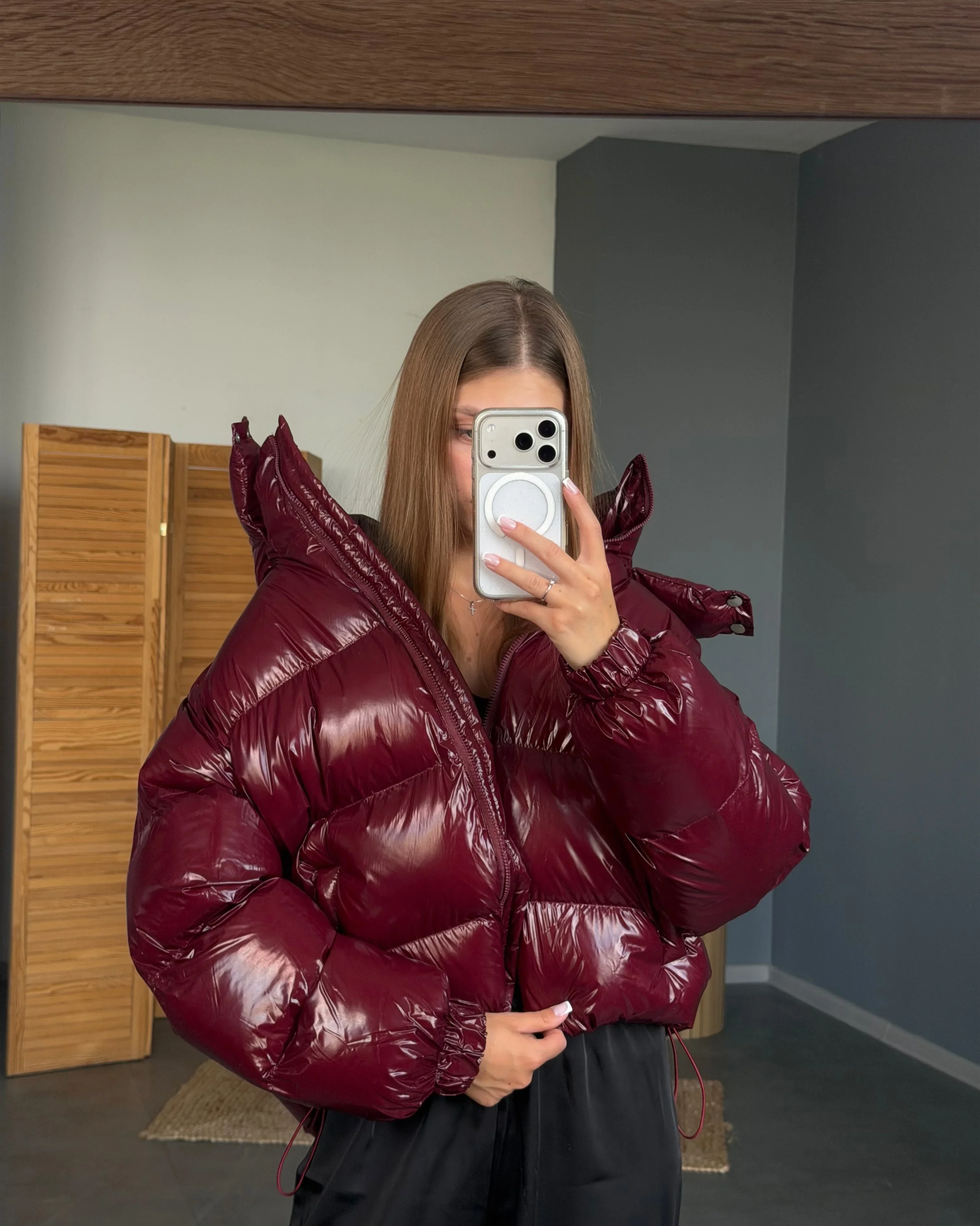 Women Solid Shiny Padded Hooded Winter Coat Glossy Long‑sleeve Thick Warm Winter Quilted Outerwear Casual Cotton‑padded Jackets
