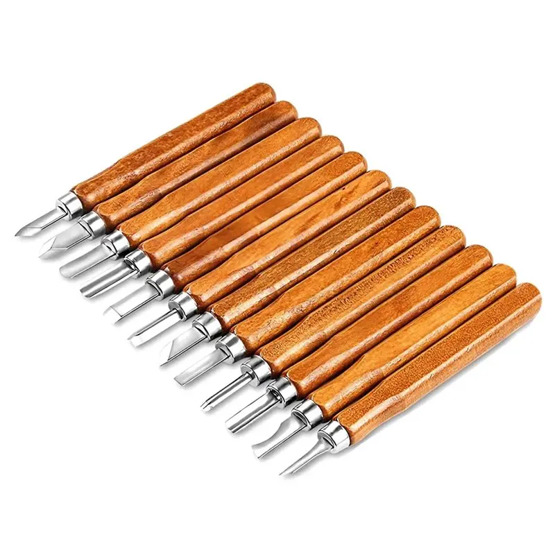 

【HAPPY】Olive Knife Wood Carving Chisel Set 12Pcs Woodworking Engraving Craft Tool Wood Carving Tools