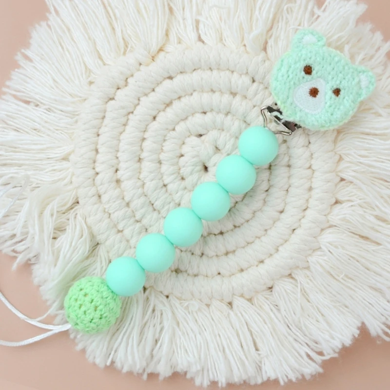 Infant Soother Holder with Bear Designs Secure Not Drop Chain Safe & Not Toxic Toddler Pacifier Leash Comfortable Touch