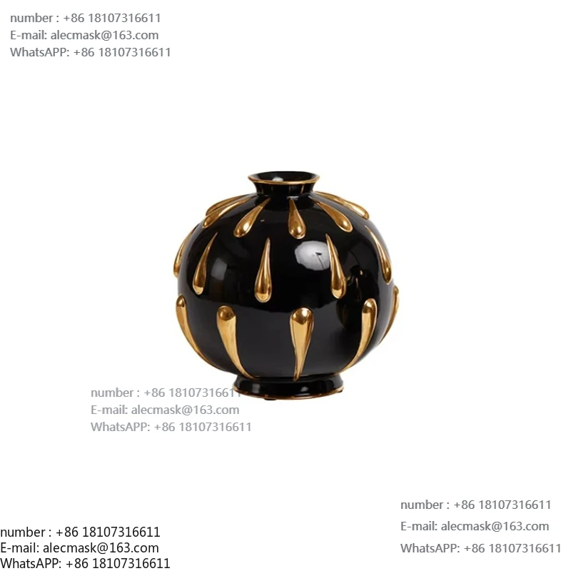 

Living room spherical decorations, a set of two colored ceramic black gold vases