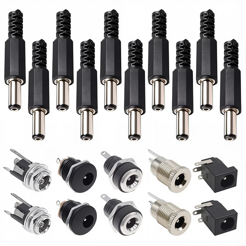 10Pairs DC Netzteil Jack Buchse Weibliche Panel Mount Stecker 3-Pin 5,5x2,1mm 5,5mm * 2,5mm Männlichen DC Steckdose