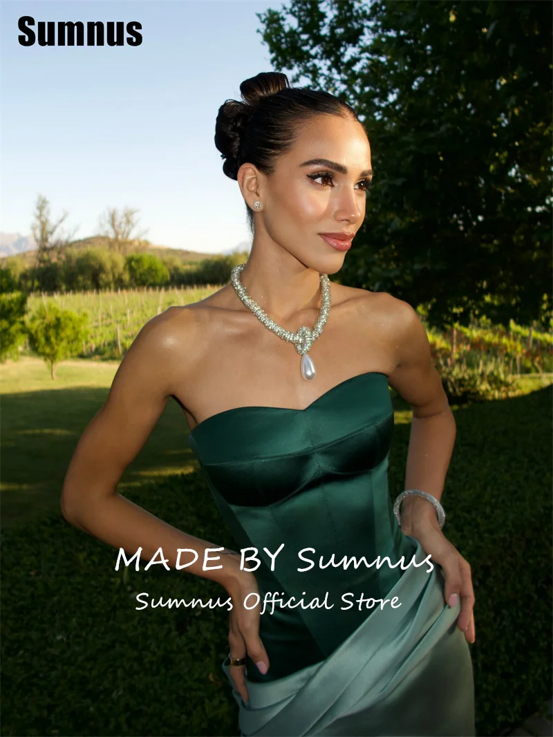 Sumnus فستان حورية البحر الحديث للحفلات الراقصة على شكل قلب بدون أكمام طيات فساتين الحفلات طول الأرض ألوان متباينة فستان سهرة مخصص