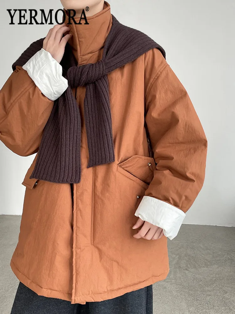 

YERMORA женское верблюжьее пальто большого размера с карманами и хлопковой подкладкой, свободные новые парки с воротником-стойкой и длинными рукавами, модные осенне-зимние парки