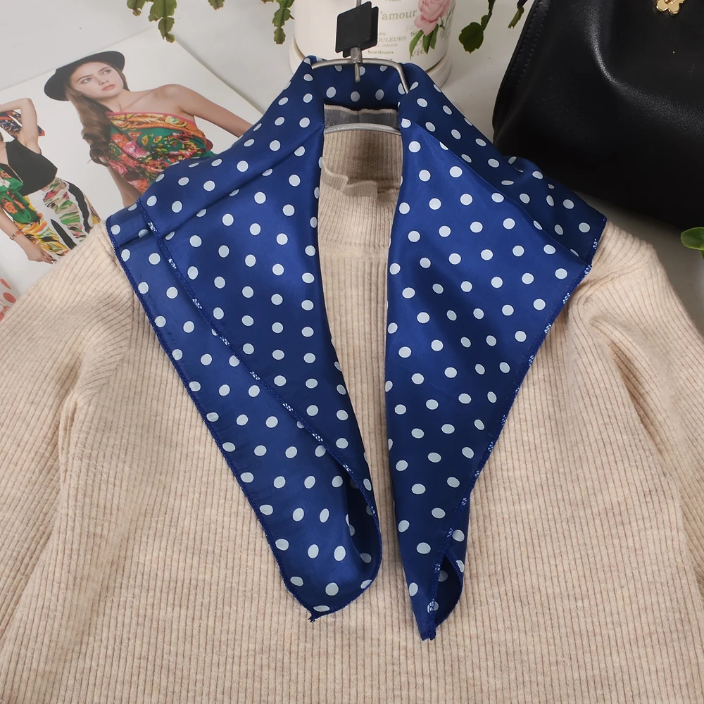 

Новый белый женский шарф в горошек из 100% тутового шелка, шарф для волос, весна-осень, маленькие квадратные шарфы на шею, шейный платок 53*53 см