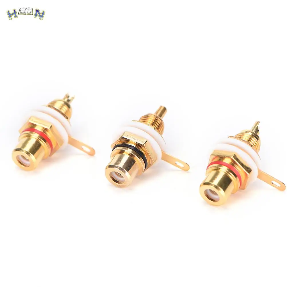 RCA Female Jack 10pcs Plated Rca Connector Gold Panel Mount Chassis Audio Socket Plug Bulkhead White Cycle With Nut Solder Cup