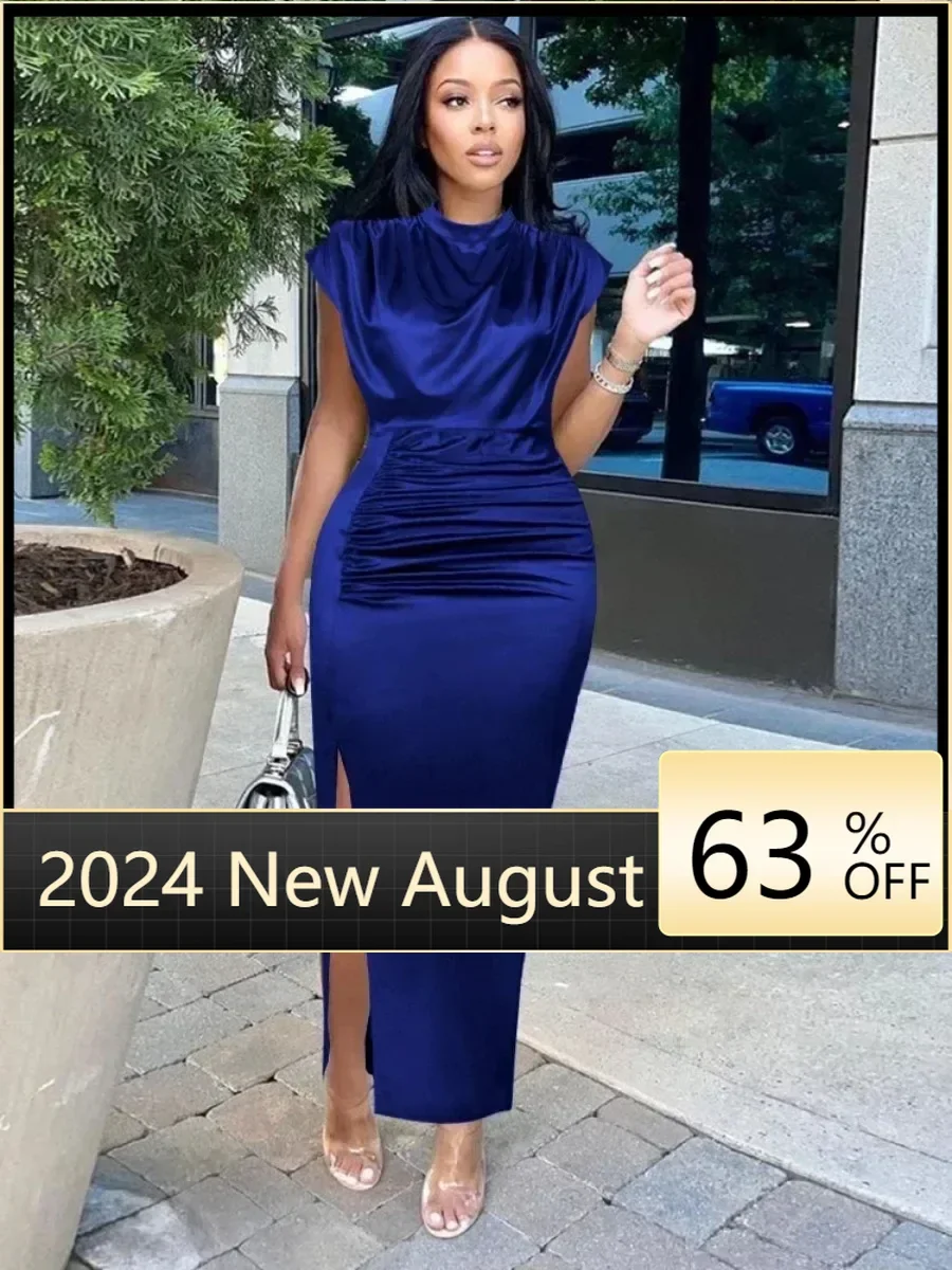 

Elegant Green Long Prom Dress High Neck Women Summer 2024 Office Evening Party Night Dinner Gowns Bodycon Slit Outfits Wholesale