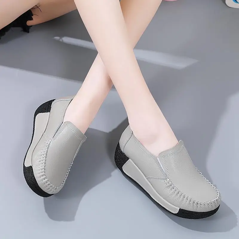 Zapatos planos de cuero para mujer, mocasines de fondo suave con lazo, primavera y otoño, 2024