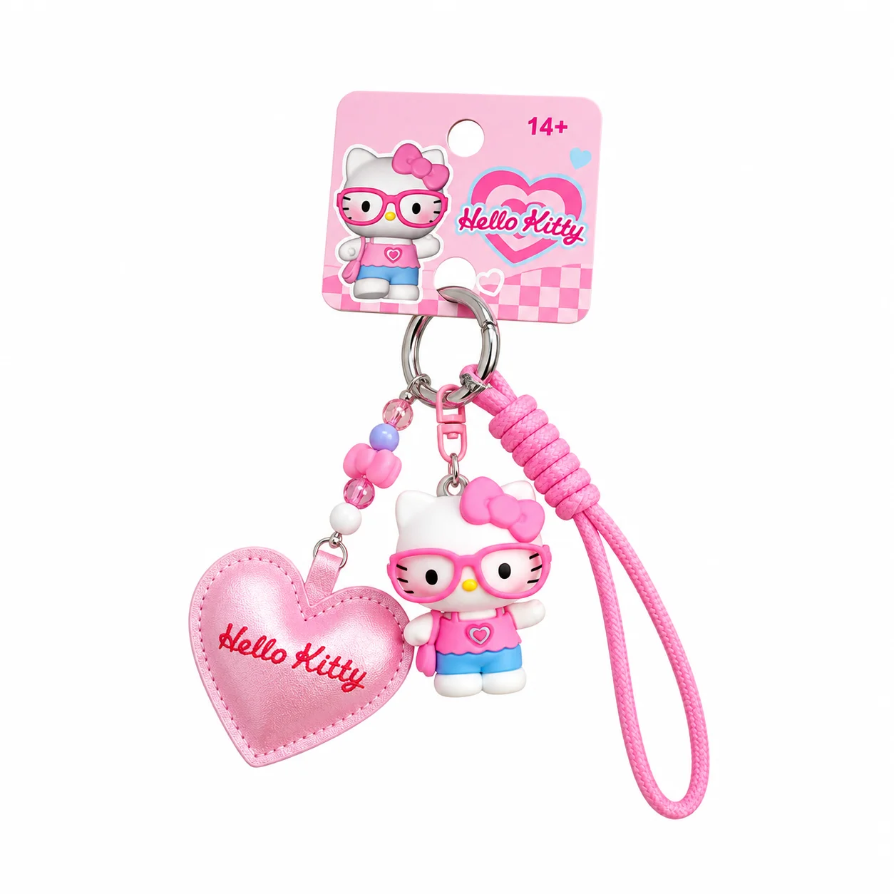 Sanrio Hello Kitty Kawaii Pink Heart Key Ring Purse Charm Backpack Pendant Women Girls Cute Fashion Accessory Birthday Present
