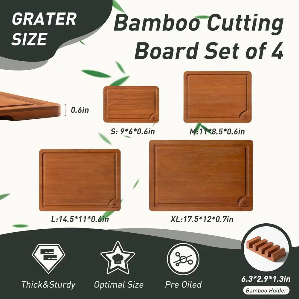 Non-Slip Bamboo Cutting Board Set with Holder - Perfect Father's Day Gift for Dad, Papa, or Poppy