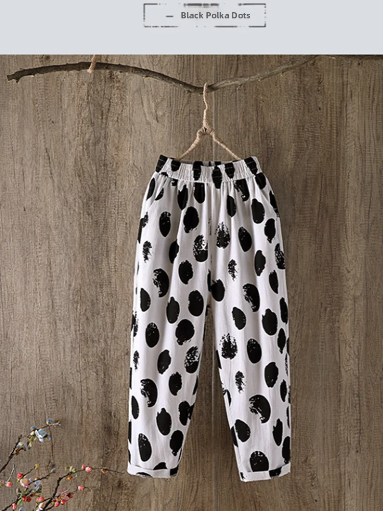 مزيج القطن المطبوعة الحريم السراويل النسائية تسعة قطع رقيقة أمي السراويل الصيف عارضة عالية الخصر فضفاضة تناسب الكورية Sle #3