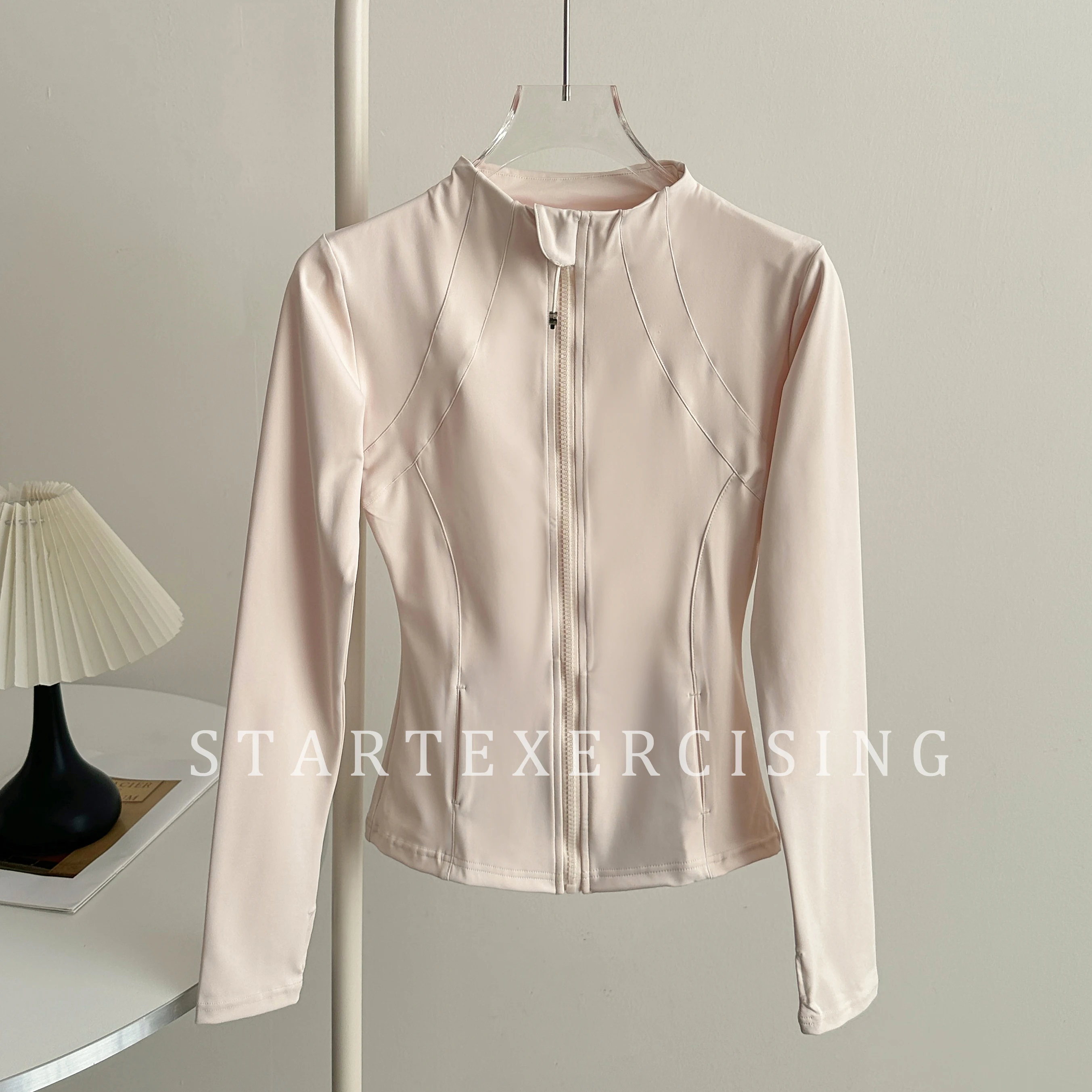 Women Zip Up Stand Collar Sports Jacket Slim Long Sleeve Yoga Gym Running Coat
