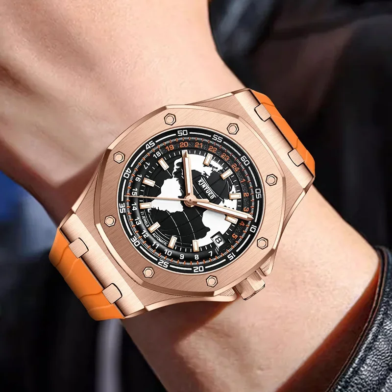 Kinyued Top Brand Men Automatic Mechanical Watches Waterproof Causal Sport Silicone Strap Limunous Hand Watch Relogio Masculino