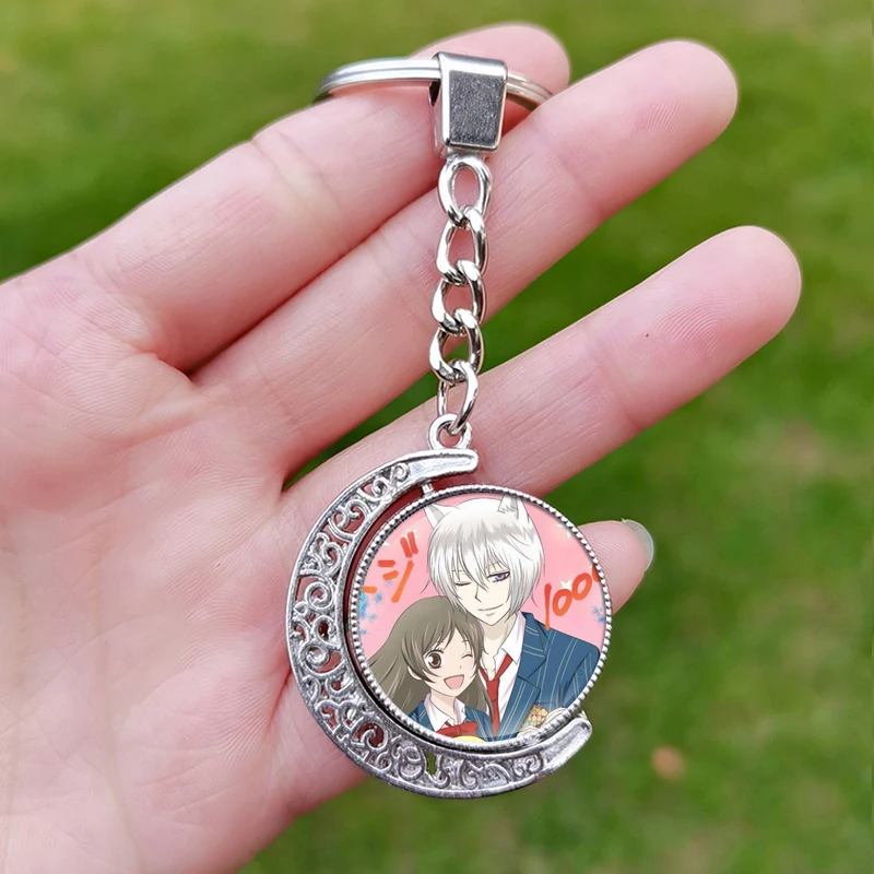 Kamisama Kiss Poster Keychain for Men Women Couple Love Figure Momozono Nanami Glass Rotated Moon Pendant Keyring Anime Gift