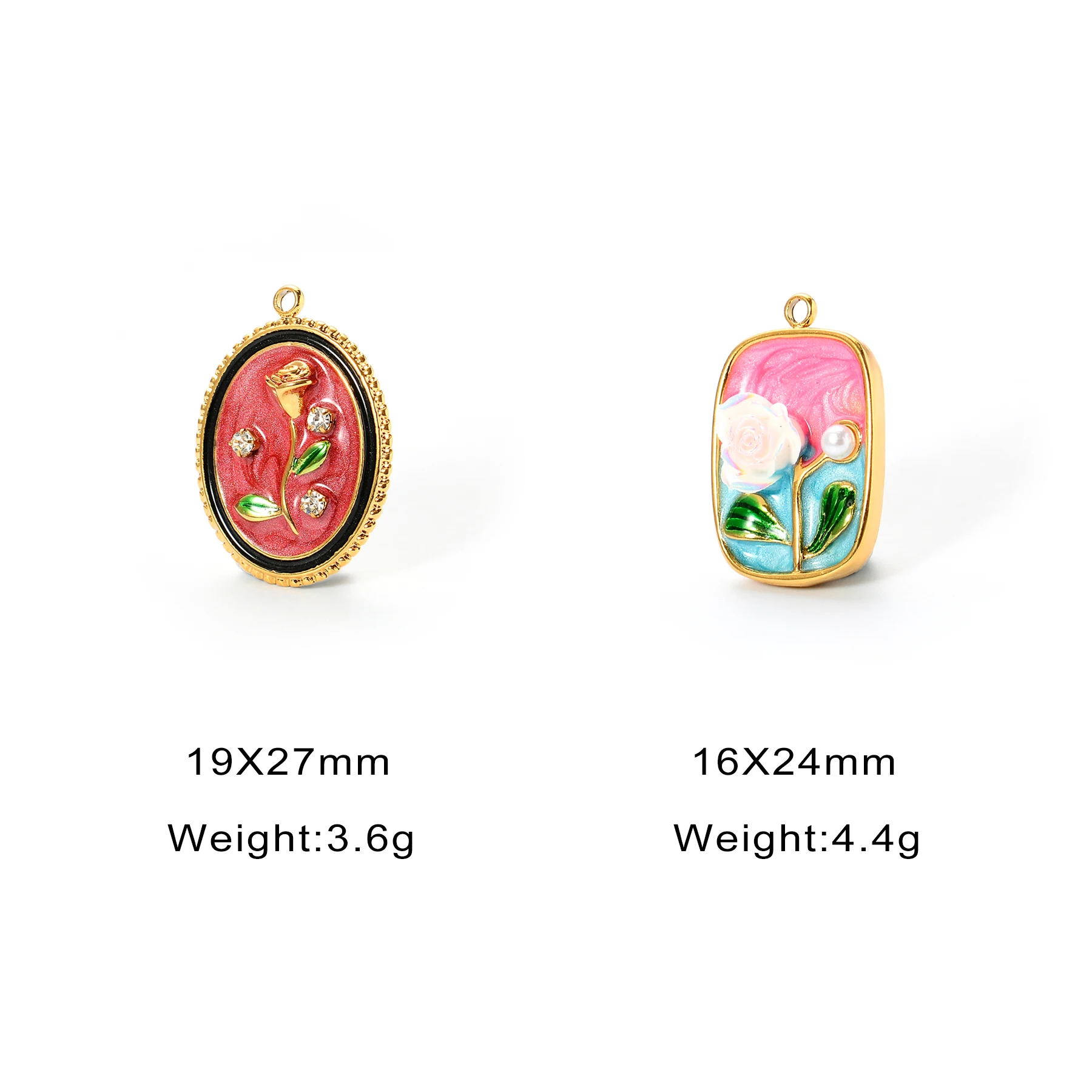 8Pcs Relief Rose Frame Charms Stainless Steel Flower Enamel  Accessories for Making Necklace Earrings Pendant Wholesale