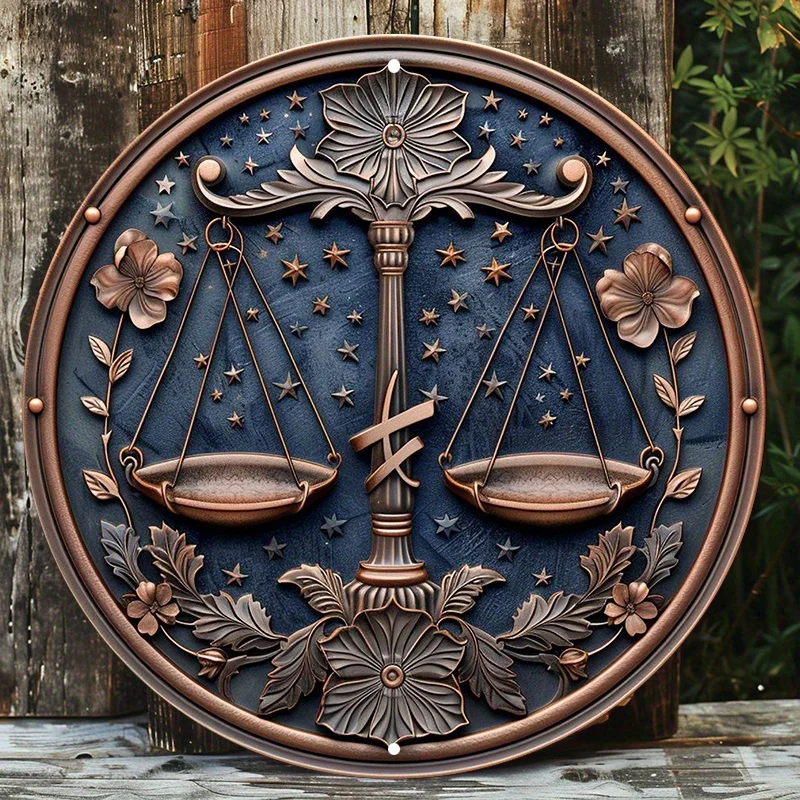 

Libra Zodiac Sign, Round Aluminum Wall Art, Durable & UV Protected Metal Decor for Indoors and Outdoors, Decorative Wall Poster
