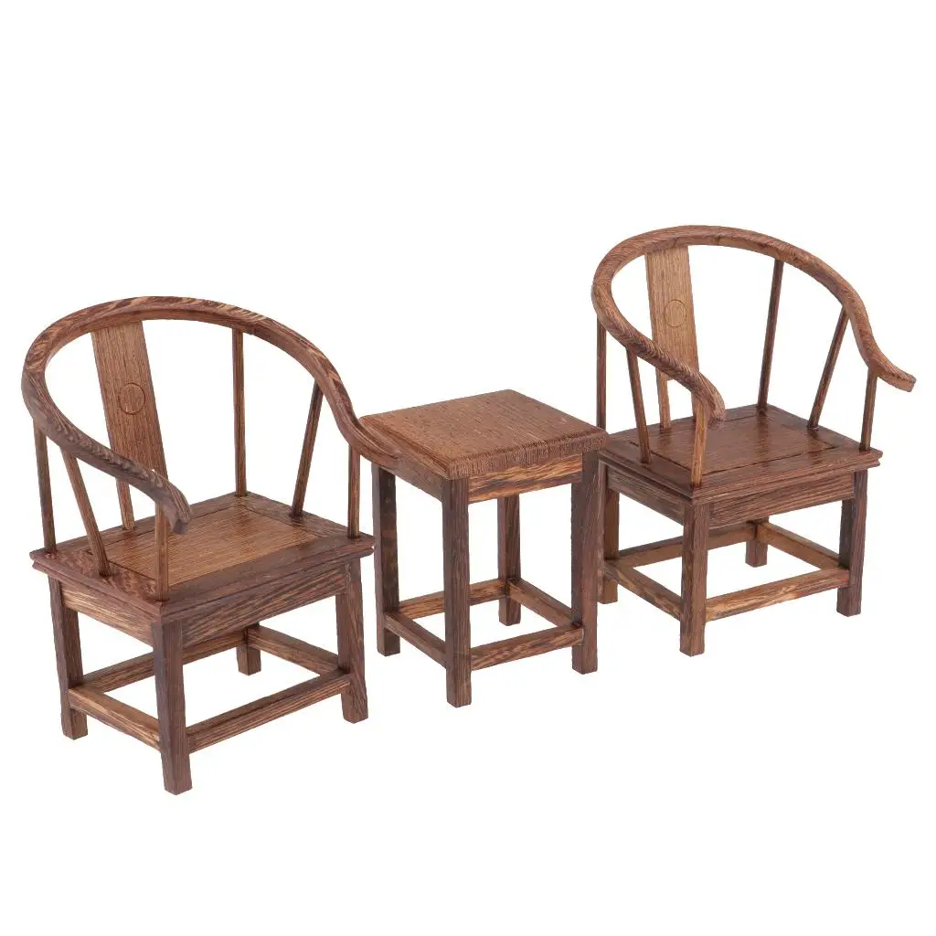 Tavolo da tè in miniatura massiccio per casa delle bambole vintage con set di sedie