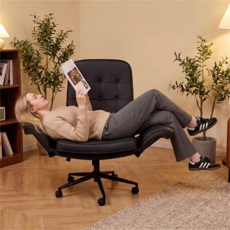 Adjustable cross-shaped office chair with cat-proof leather swivel design and side pockets