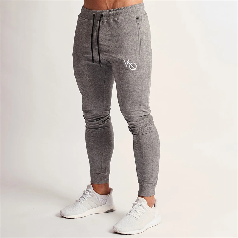 Cotton slim grey men's trousers zipper pocket stitching fashion streetwear casual pants Jogger Sports Fitness menswear