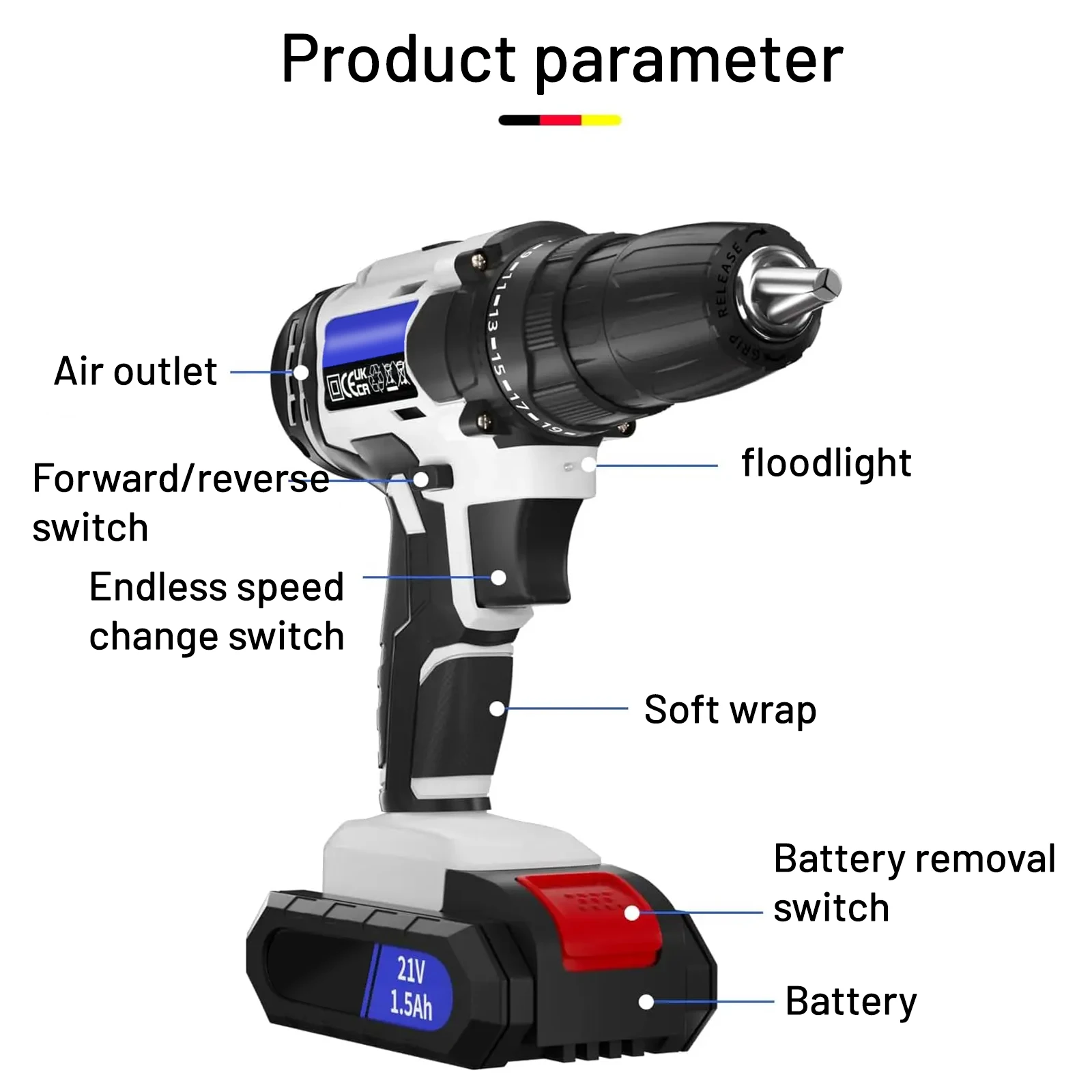 21V Cordless Drill Driver,Electric Cordless Screwdriver 45Nm with 1500mAh Battery, 2 Speeds, 29CS Accessories