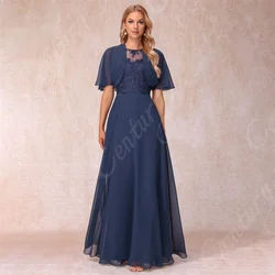 Customized 2 Pieces Mother of the Bride Dresses 2024 Navy Blue O-Neck Ankle-Length A-Line Wedding Party for Guest Evening Gala