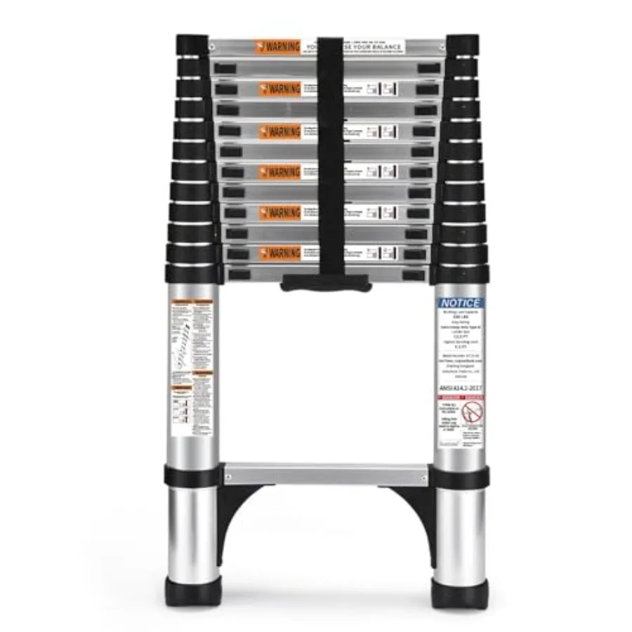 

Telescoping Ladder, 12.5 Feet Aluminum Lightweight Extension Ladder with 2 Triangle Stabilizers, Heavy Duty 250lbs Max Capacity