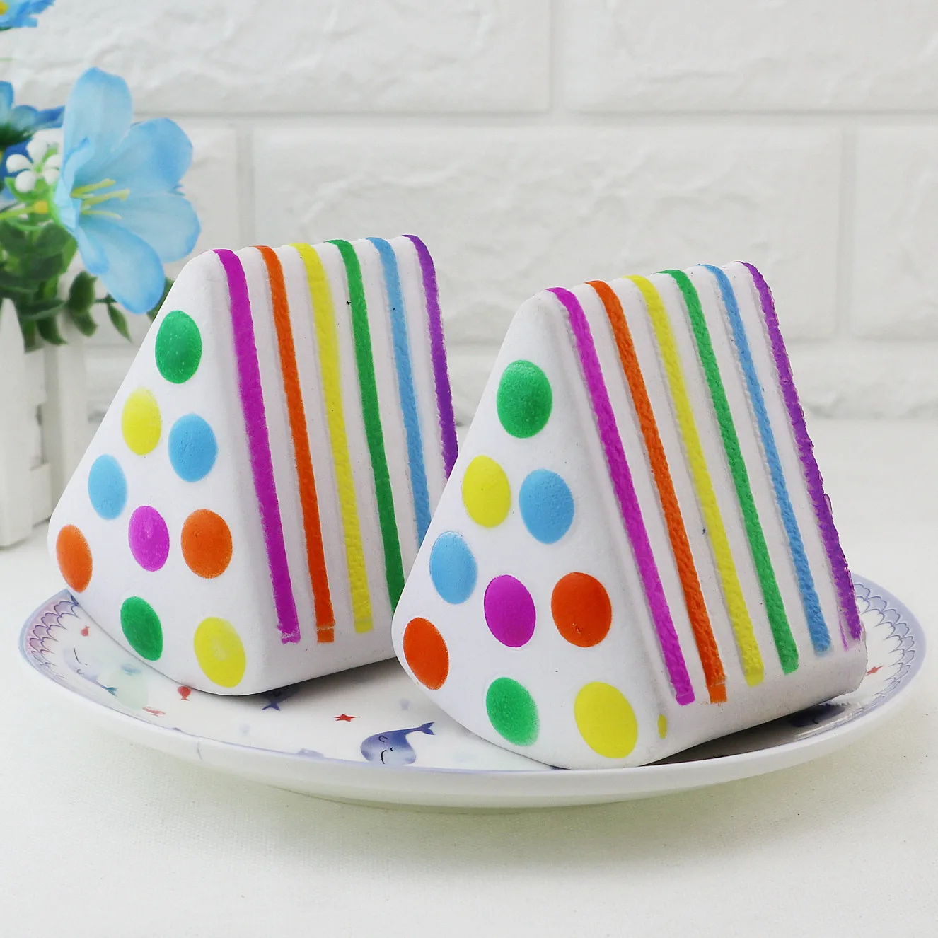 

rainbow cake slice squishy Slow Rising Cream Scented Decompression Cure Toy squish toys for kid child