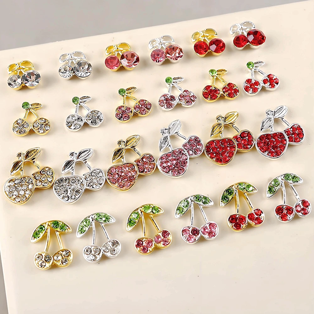 10 Uds. De aleación de lujo 3D, diamantes de imitación completos para decoración de uñas, dijes de cereza, accesorios de joyería para decoración de uñas, suministros de diseño de manicura