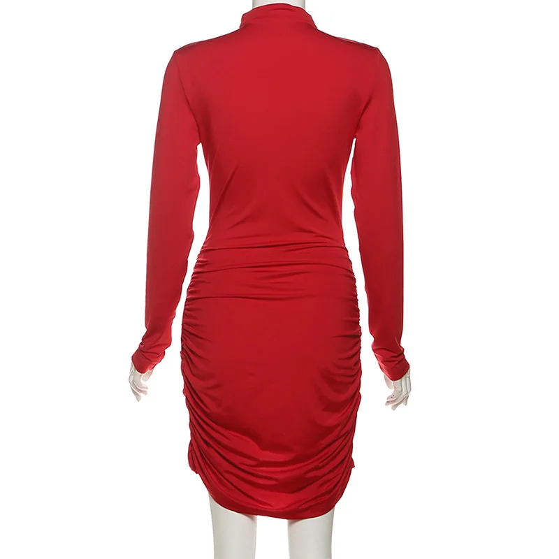 中空クロスシャーリングボディコンミニドレス女性ファッションセクシーなタートルネック長袖スリム誕生日パーティー衣装クラブウェア