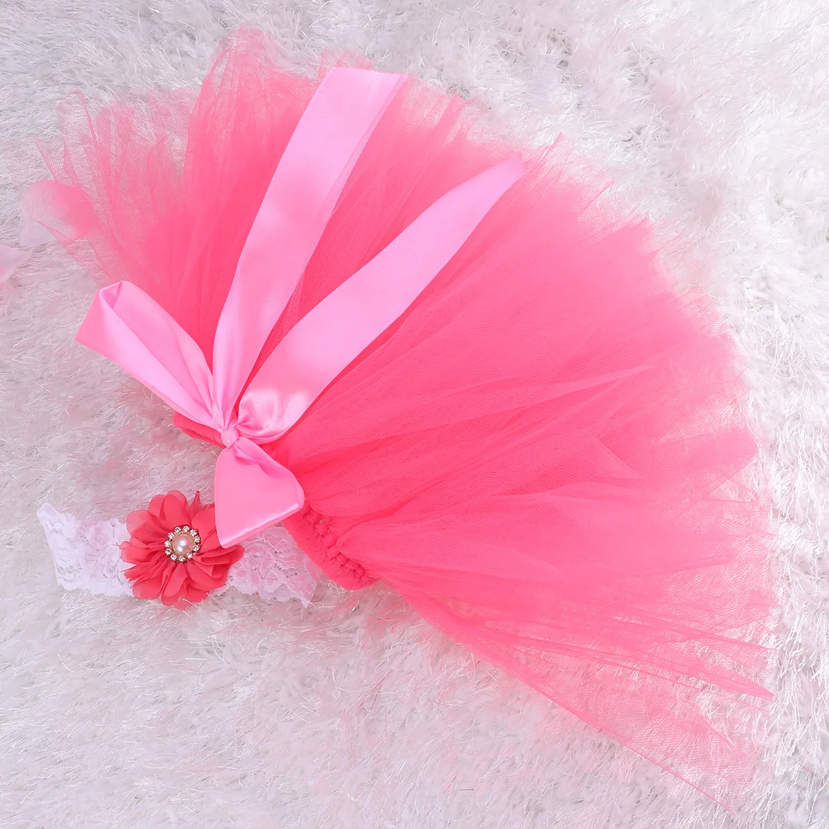 

Baby Photography Prop Infant Tutu Skirt Newborn Costume Bow-Knot Dress Outfits Headband 0-6m Comfortable Breathable Red