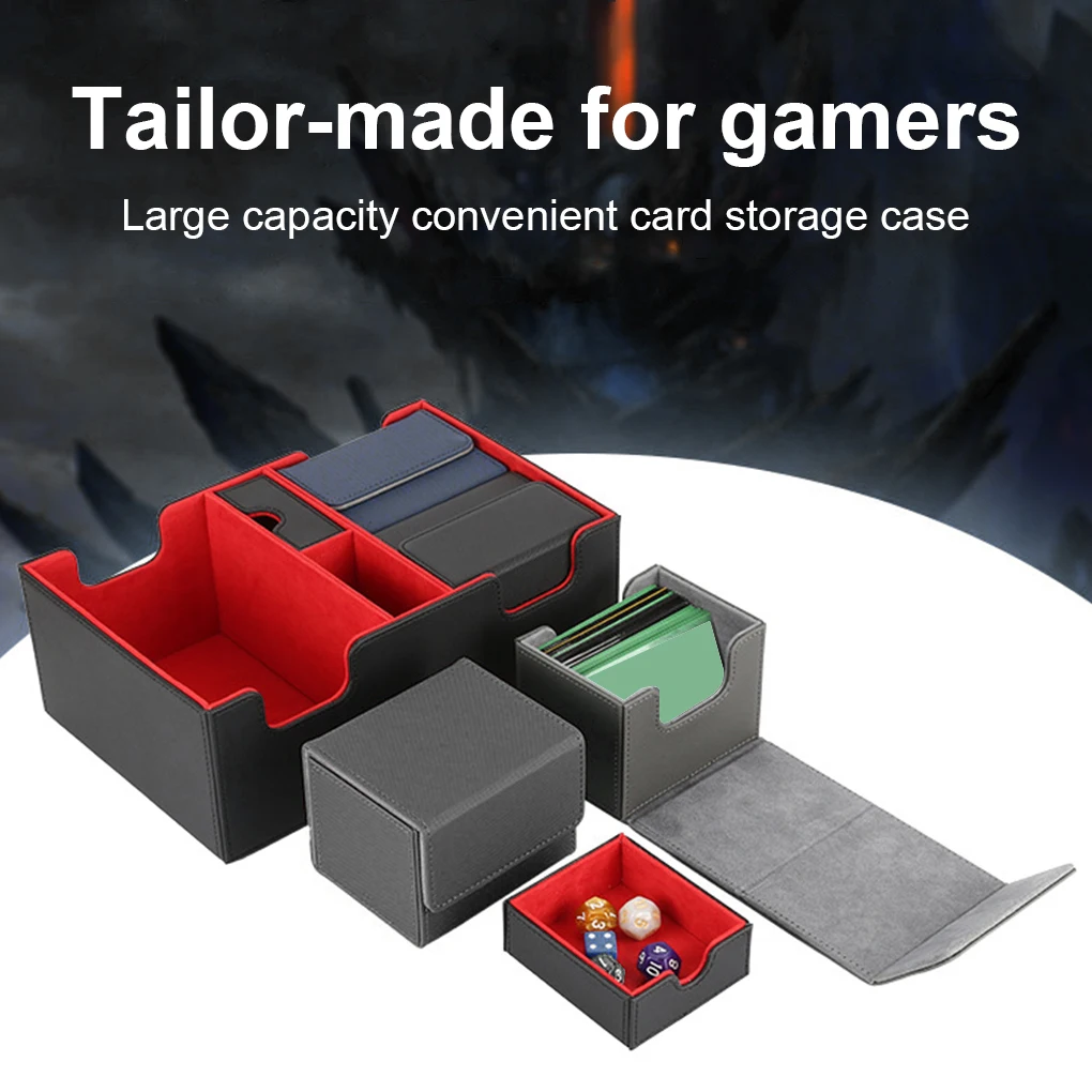 Gaming Deck Card Box PU Leather Collection Storage Case Large Capacity Organizing Holder Gifts Adults Black Red