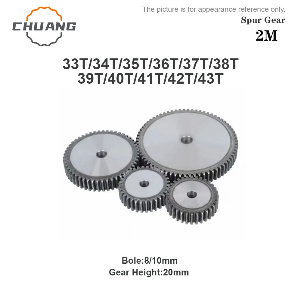 

Spur Gear 2M 45# 33/34/35/36/37/38/39/40/41/42/43Teeth Steel Material Cylindrical Gears For Transmission Accessories CNC Part 2M
