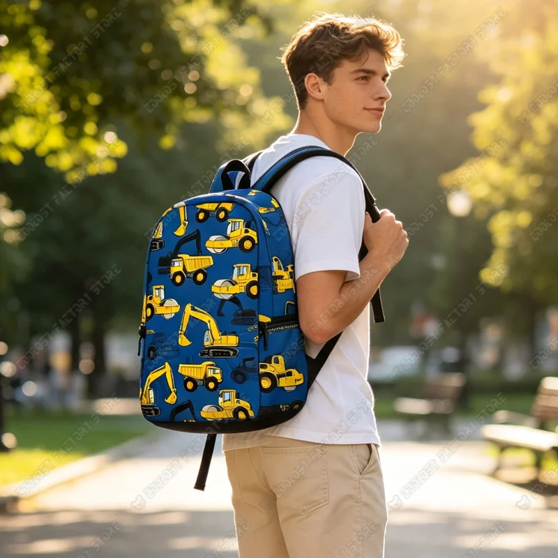 Cartoon Excavator /Tower Crane Backpack Women Men Rucksack Construction Vehicle Grader Teenager School Laptop Bags Daypack