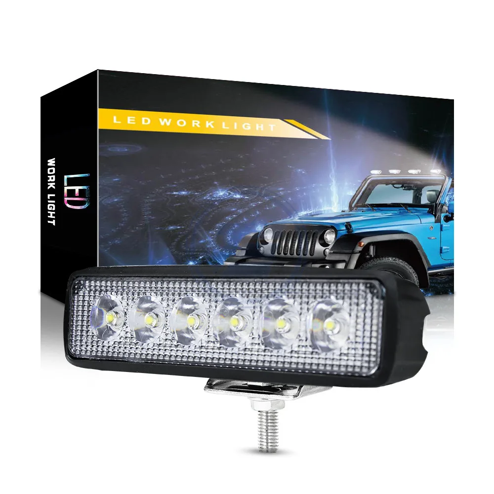 

6'' 18W LED Work Spot/Flood Beam Driving Fog Offroad Light Bar Lamp for Motorcycle Tractor Boat Off Road 4WD 4x4 Truck SUV 12V