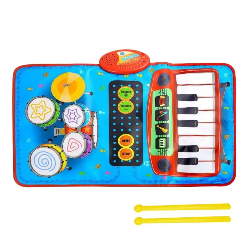 Kids Music Play Mat 2 In 1 Music Floor Blanket With Piano Keyboard And Drum Set Educational Sensory Toys Birthday Gift For Boys