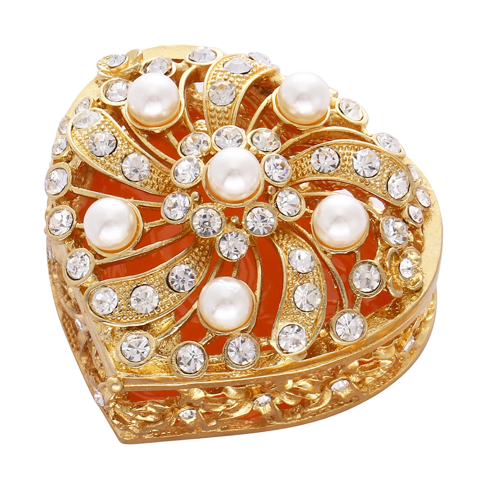 Gold Heart Shape Alloy Jewelry Box For Women Metal Jewellery With Rhinestones Wedding Keepsake Ring Earring Trinket Storage