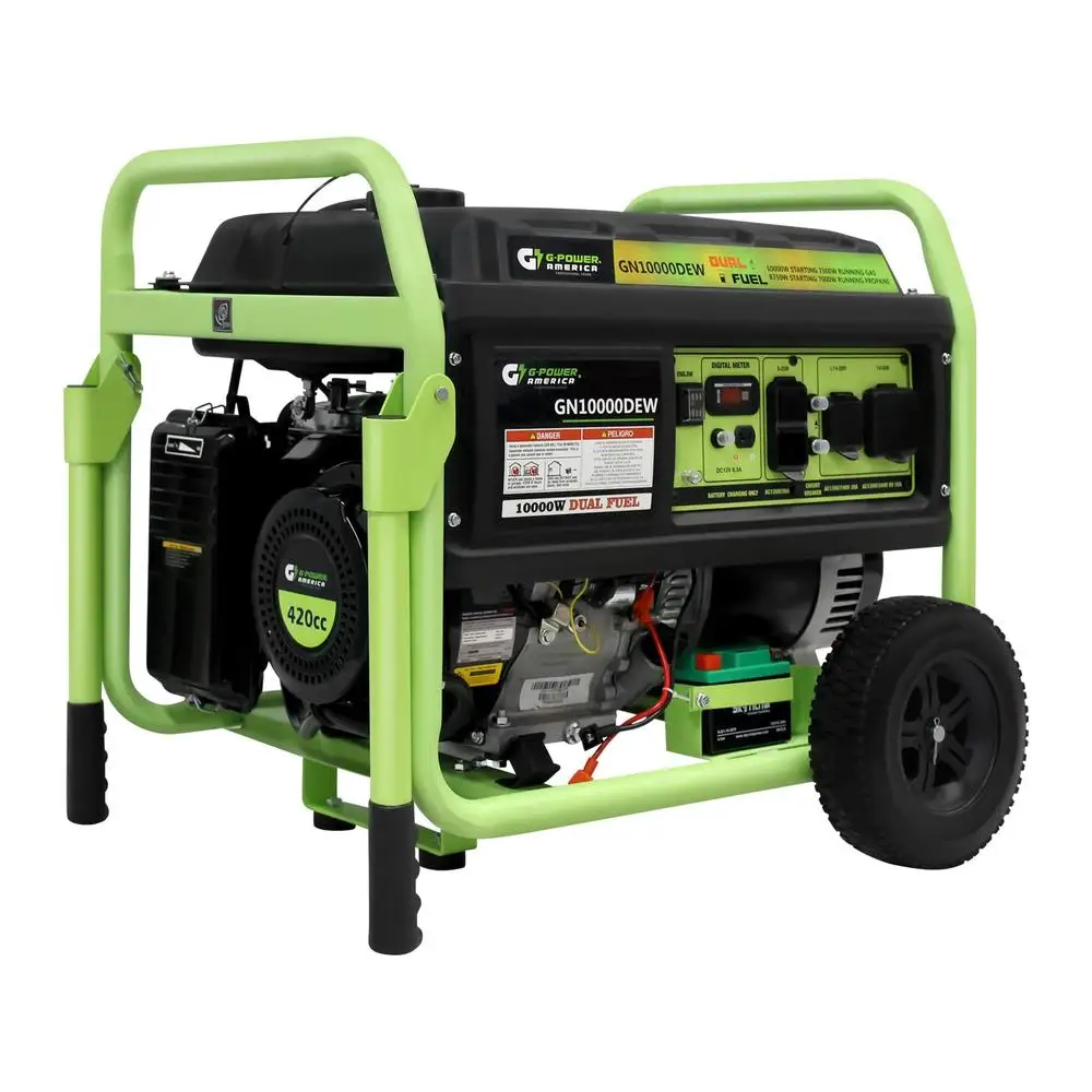 Dual Fuel Portable Generator 10000 Watt Gas Propane Electric Start Home Backup RV Ready 7500 Watt Continuous Power 8.5 Hours