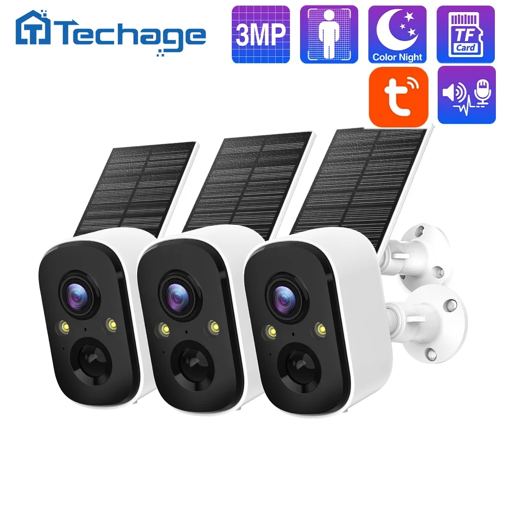 Techage 3/5pcs Tuya 3MP ไร้สาย Sloar แบตเตอรี่กล้อง IP 2-Way Audio Security กลางแจ้ง WiFi PIR กล้อง Human Detec สนับสนุน Alexa