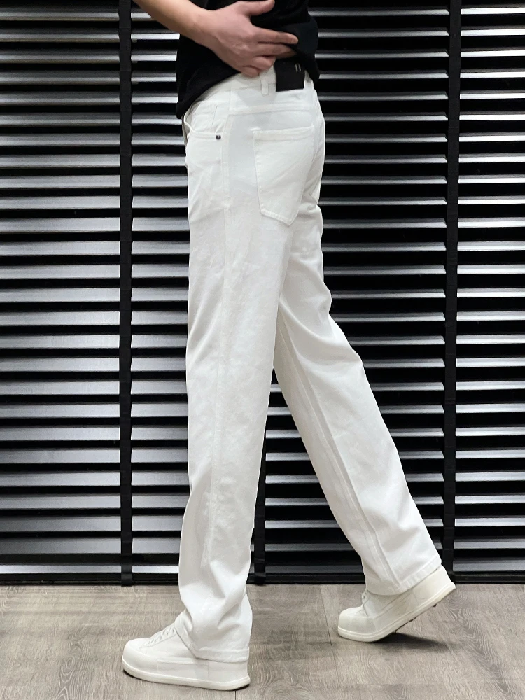 

Белые мужские джинсы прямого кроя: модные, свободные, повседневные брюки премиум-класса с однобортной застежкой, длинные