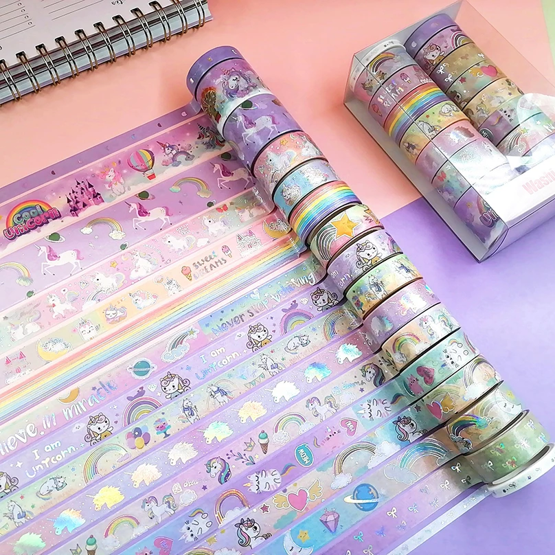 Imagem -06 - Bonito Washi Tapes Unicórnio Scrapbooking Suprimentos Fita Adesiva Diário Fita Adesiva Decorativa Papelaria Kawaii Washitape 16rolls