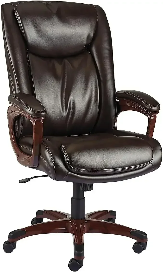 Ergonomic STAPLES 2263720 Westcliffe Bonded Leather Managers Chair Brown for Office Desks