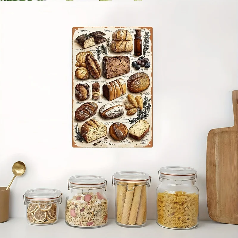 2D Flat - 2D Retro Metal Sign | Exquisite Tin Art, Showcasing Various Bread Styles, 20 X 30 Cm / 8 X 12 Inches, Perfect for Livi