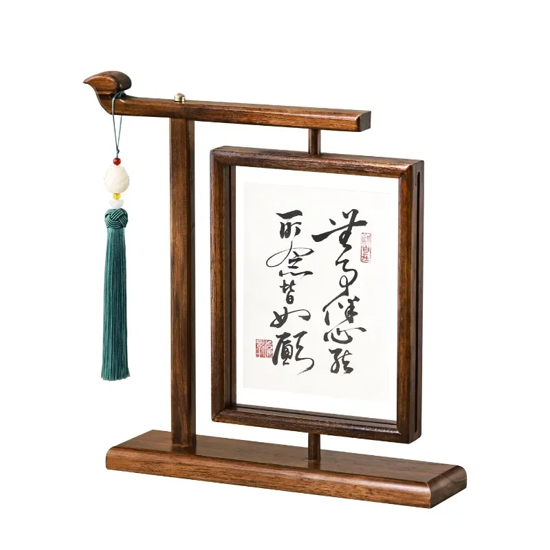 Double-sided transparent solid wood photo frame table rotating retro framing Chinese style gift