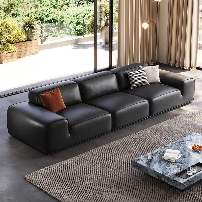 

Customizable leather sofa Modern light luxury tofu block latex Italian minimalist leather