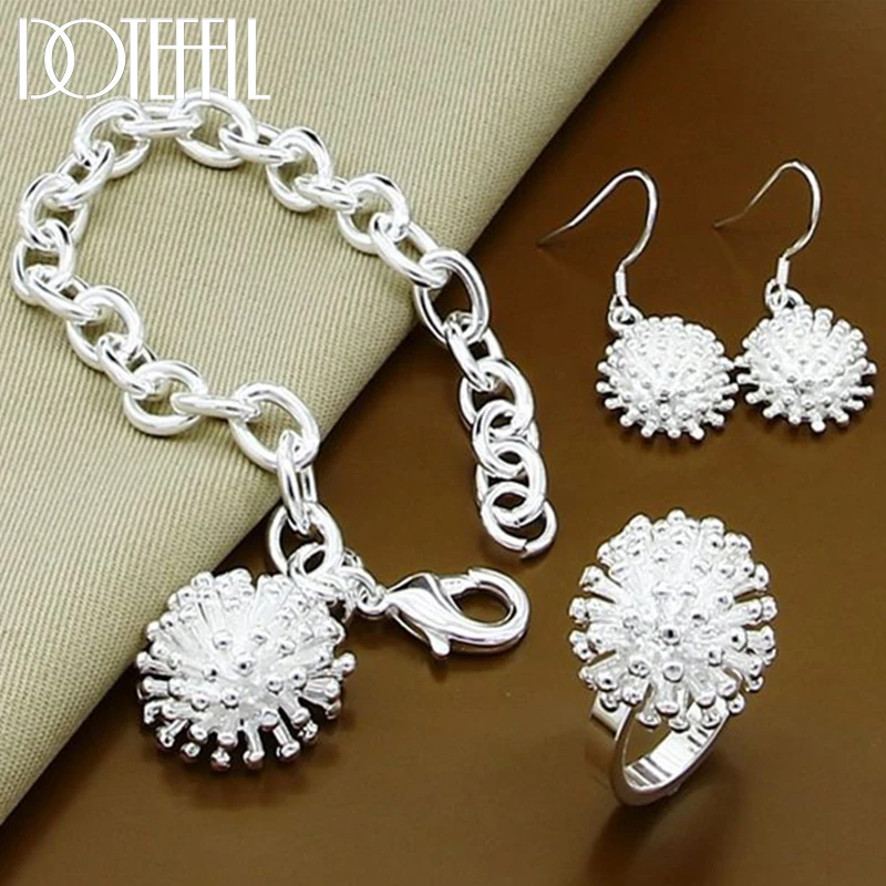 

DOTEFFIL 925 Sterling Silver Firework Flower Bracelet Earring Ring Set Popular Charm Nice Necklace Earring Sets Women's Jewelry